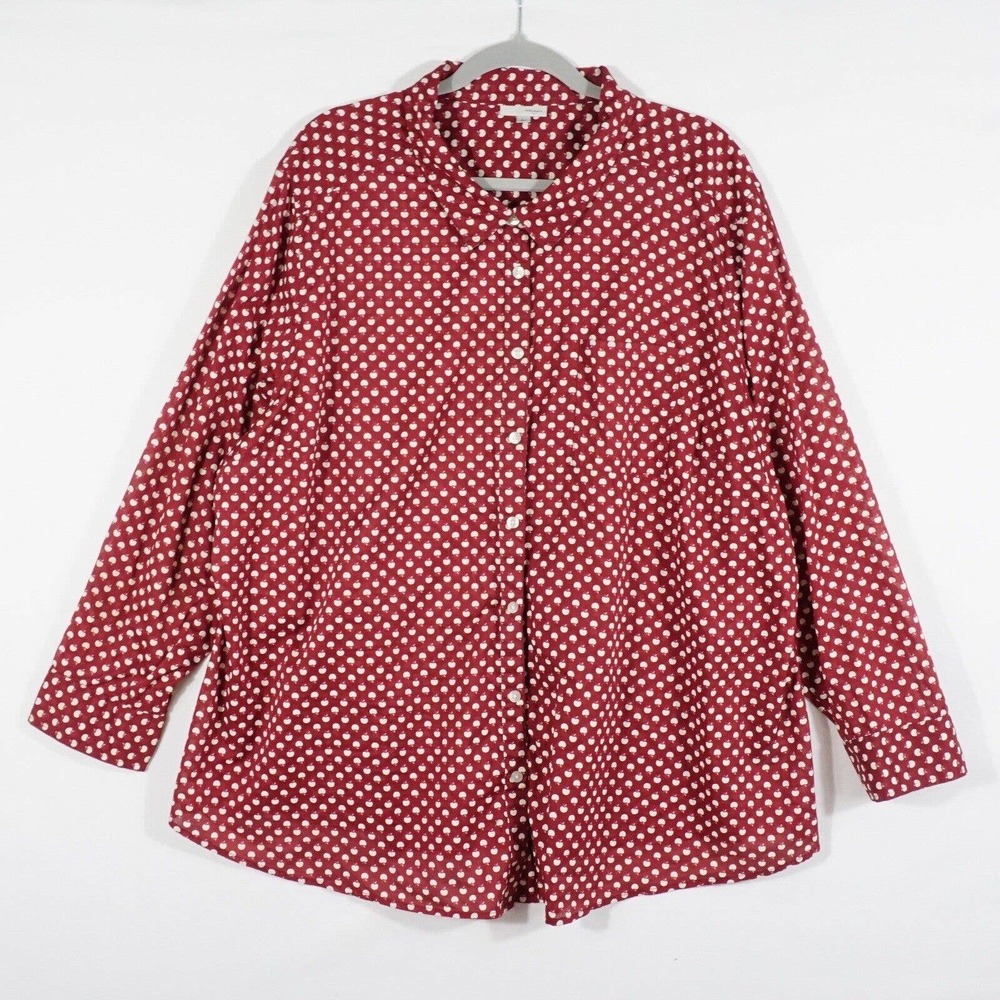 Halogen Womens Long Sleeve Button Front Shirt Size 3X Apple Print Red Collared